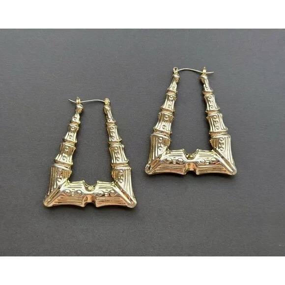 Vintage gold tone round Oriental Style filigree two tone, hoop earrings set of 5 - Picture 11 of 12